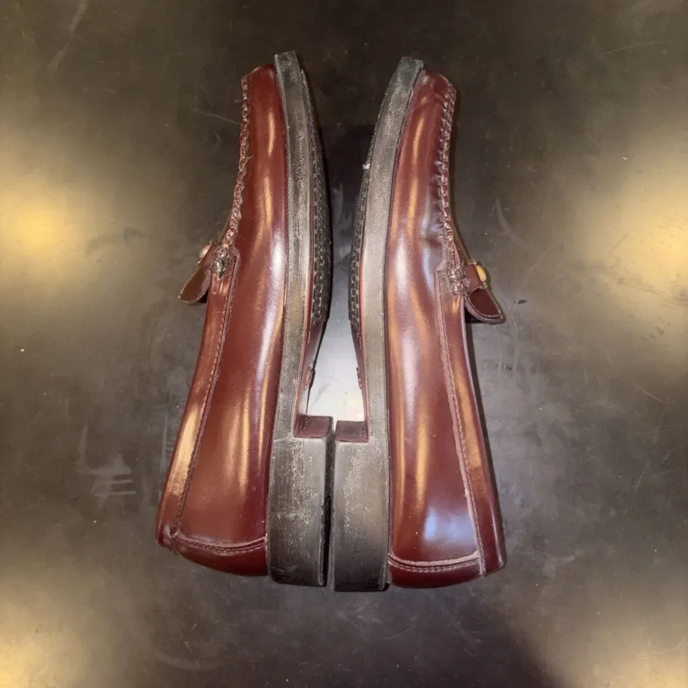 Vtg G.H. Bass Weejuns M Sz 8.5M Burgundy Leather Loafers w/Gold Bit Lim. Edition